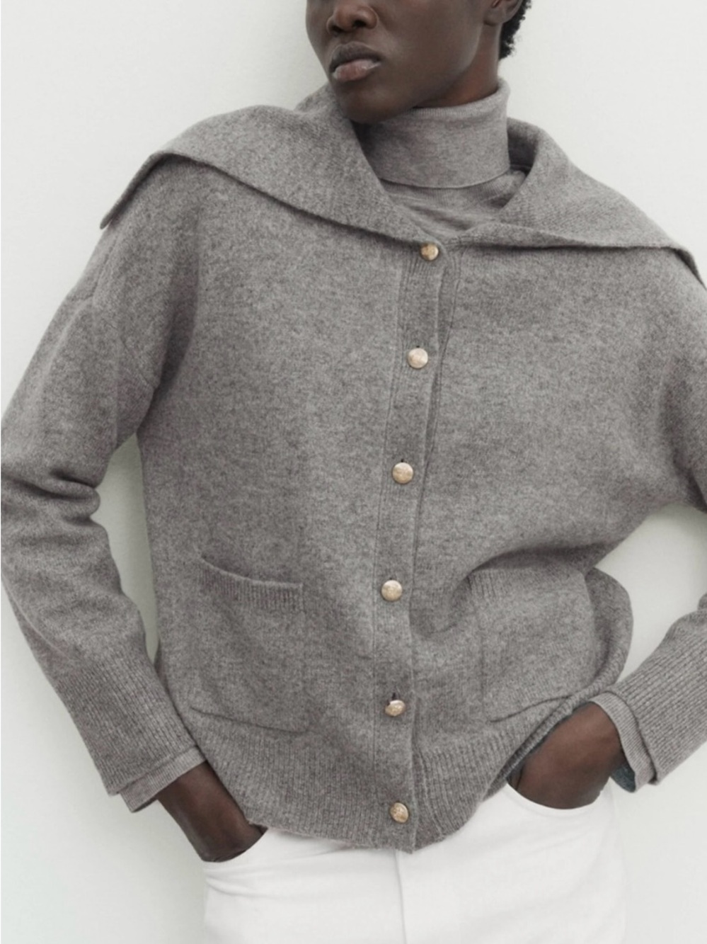 Massimo Dutti Wool blend Gray Button-Front Women's Cardigan